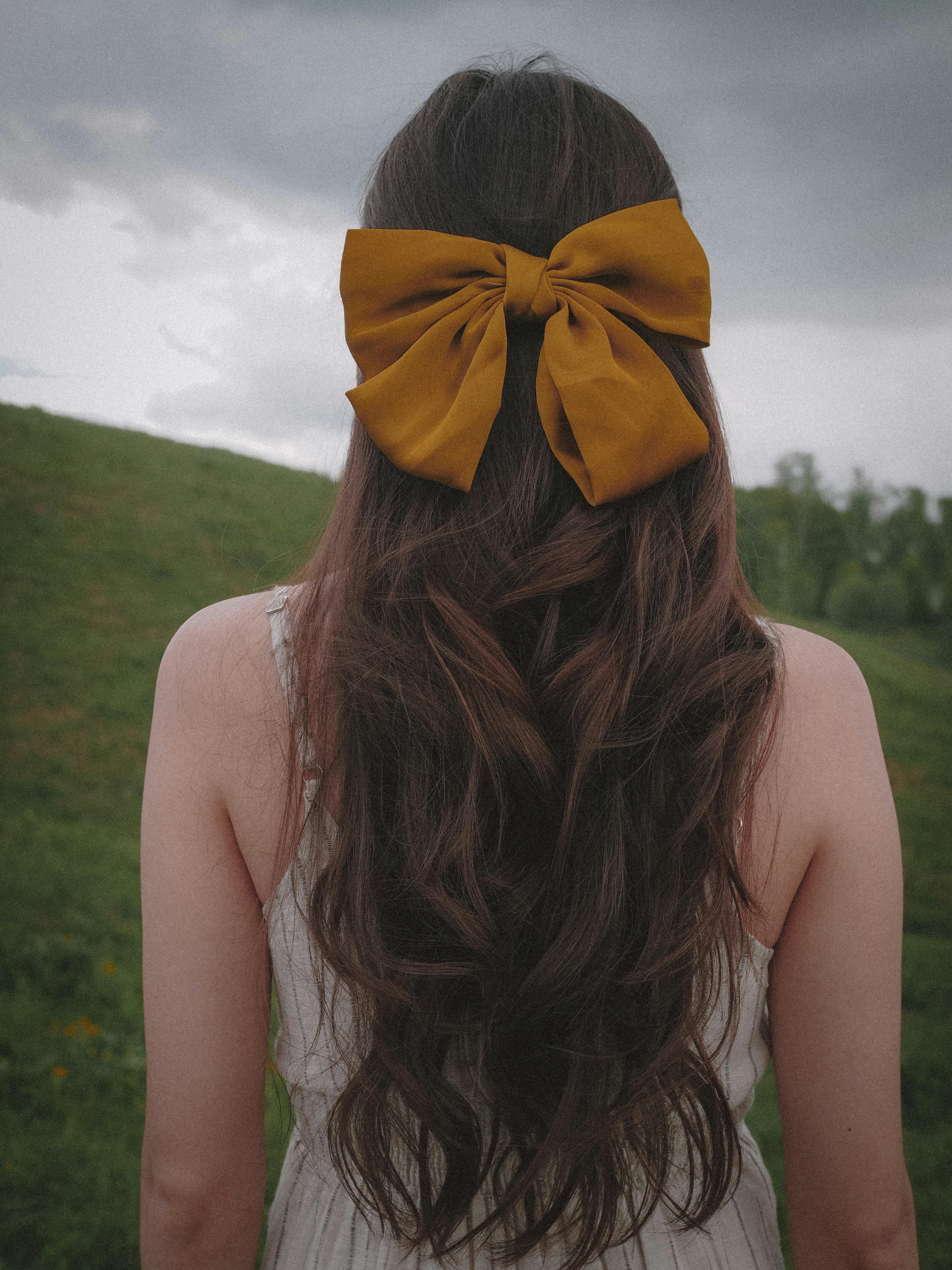 Mustard Fabric Hair Bow Clip - Image 1